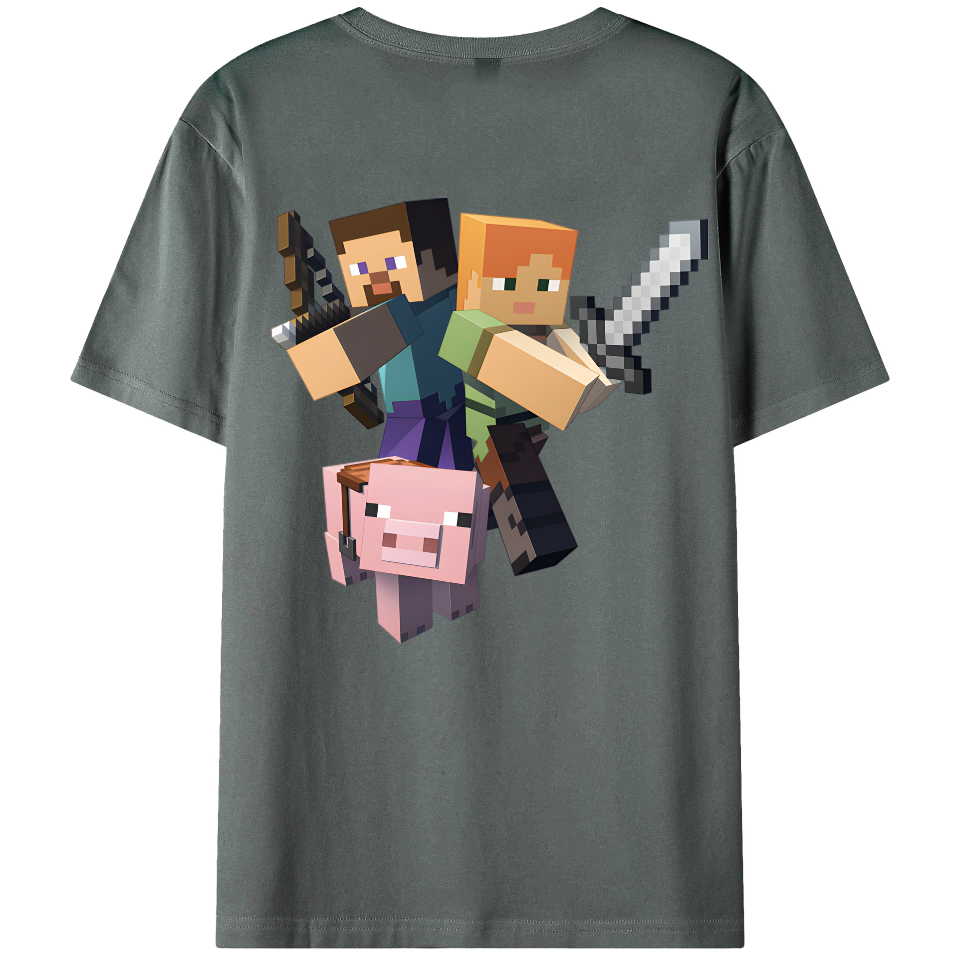 （画像用） マインクラフト ブロックの世界 Minecraft MC Block world 綿100％ メンズ半袖Tシャツ（バックプリント） 通気性
